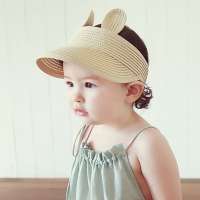 Cute Kids Summer Sun Visor Cap Bucket Beach Hat Sunshade Straw Hat with Ear