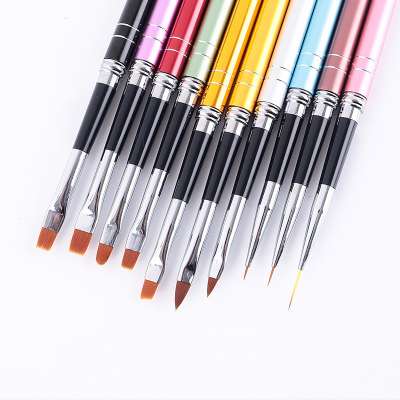 MT-0021 Wholesale Metal Rod Nail Brush Set Complete Set Of Nail Tools Colored Brush Light Pens And Manicure Line Brush